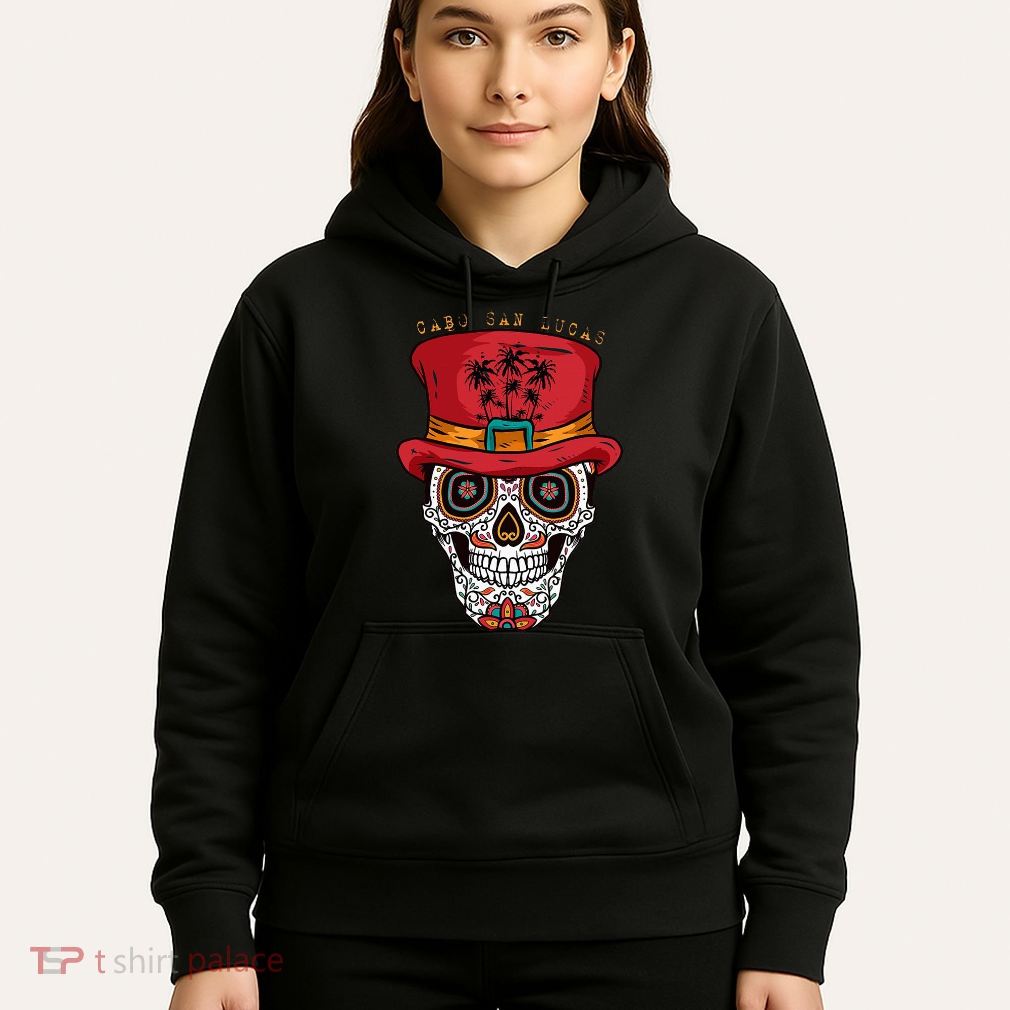 Cabo San Lucas Sugar Skull & Hat Souvenir Hoodie