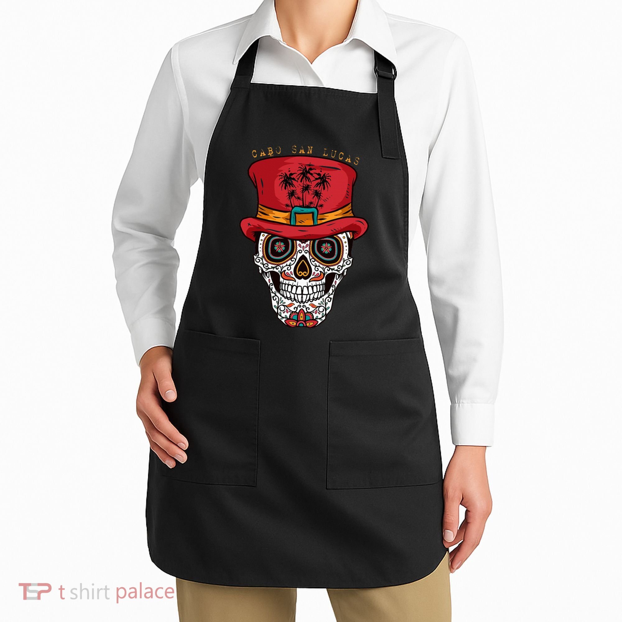 Cabo San Lucas Sugar Skull & Hat Souvenir Apron