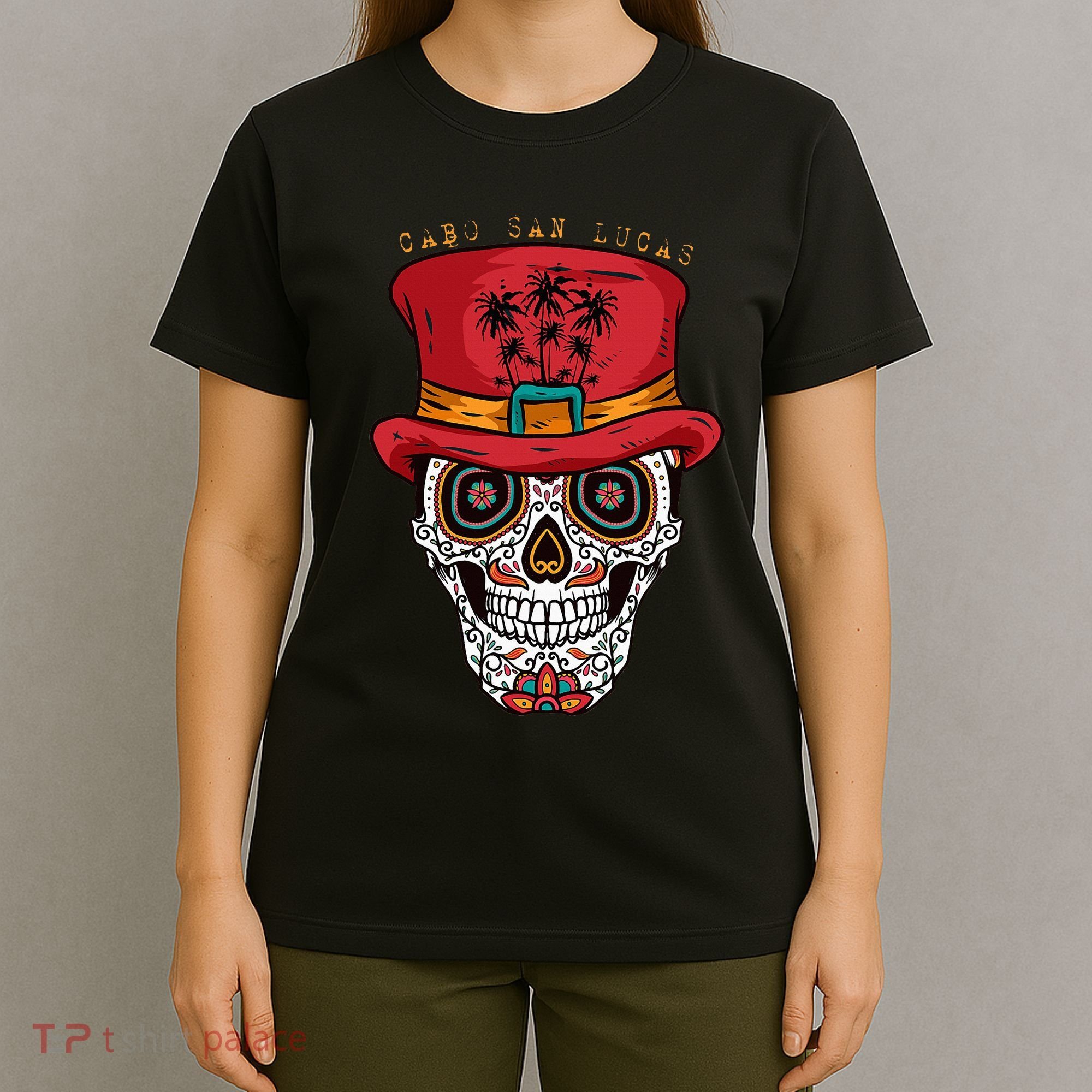 Cabo San Lucas Sugar Skull & Hat Souvenir T-Shirt