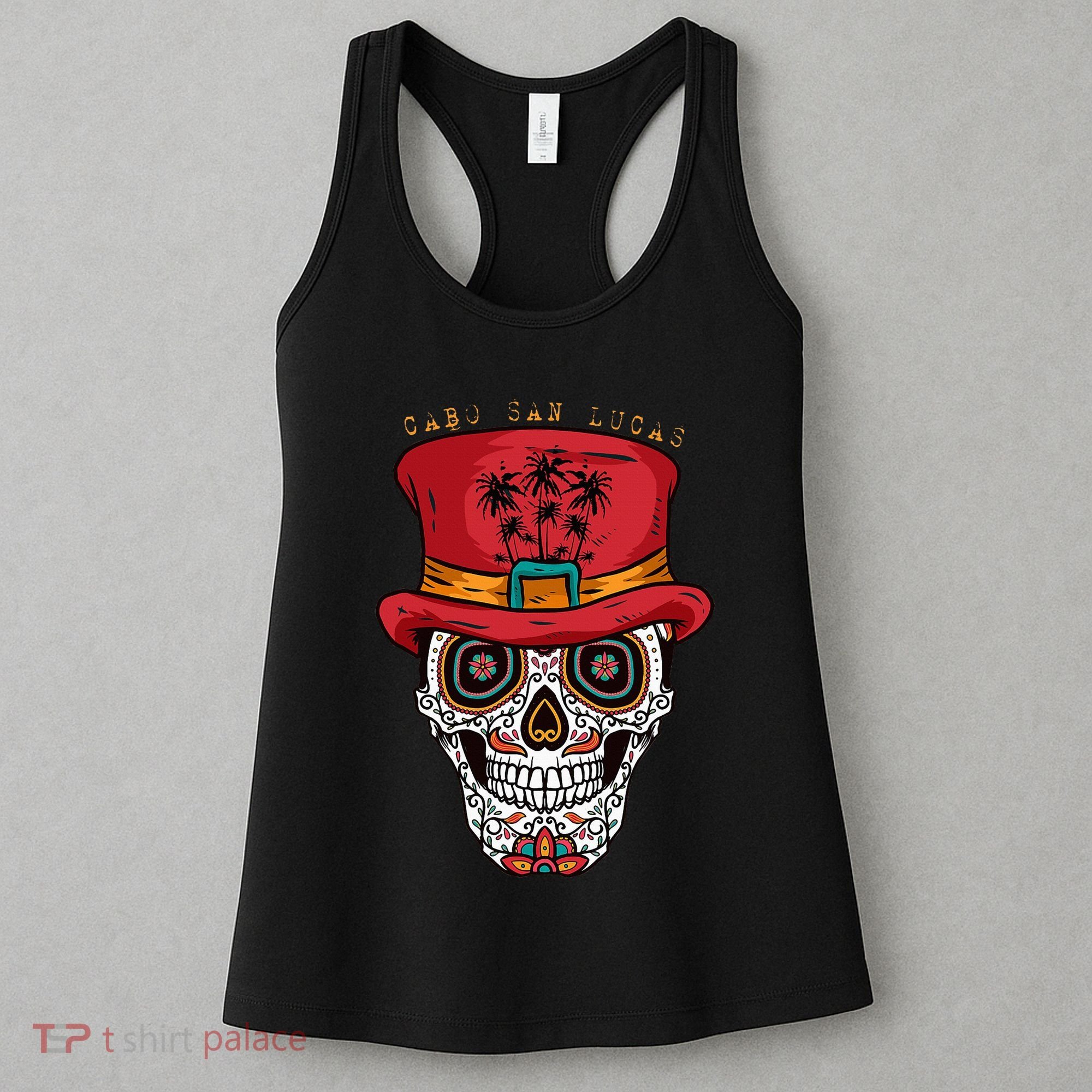 Cabo San Lucas Sugar Skull & Hat Souvenir Women's Tank Top