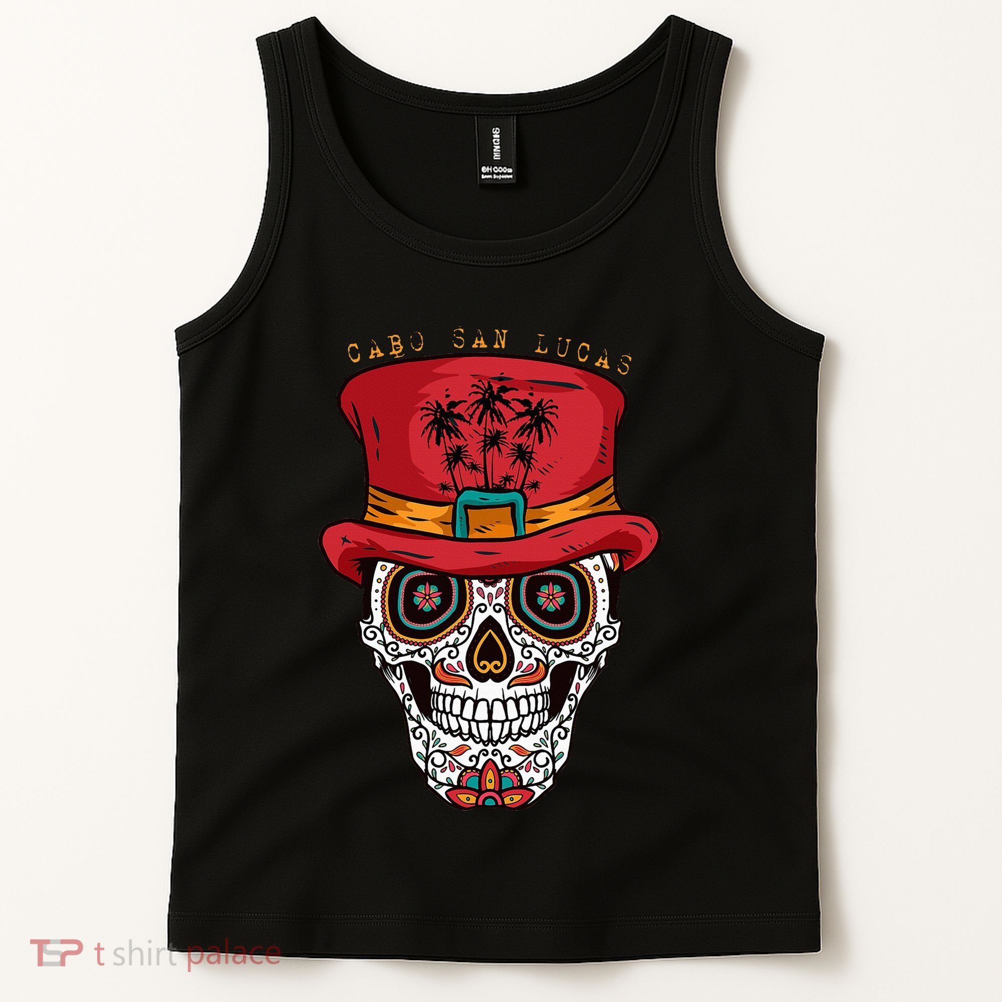 Cabo San Lucas Sugar Skull & Hat Souvenir Tank Top