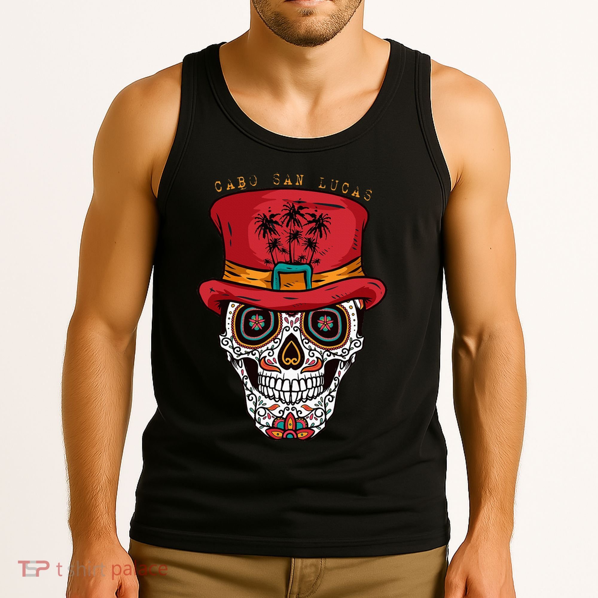 Cabo San Lucas Sugar Skull & Hat Souvenir Tank Top