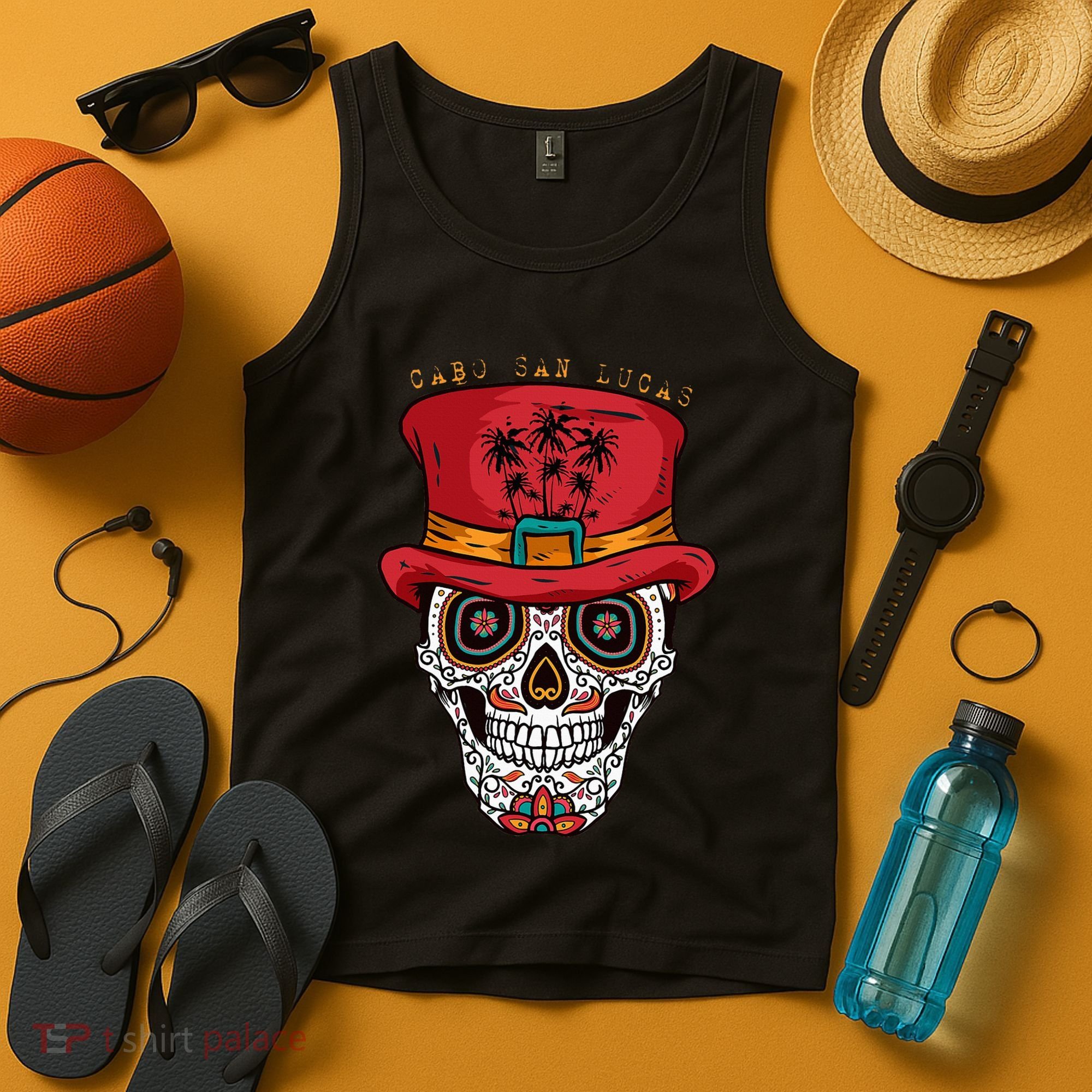 Cabo San Lucas Sugar Skull & Hat Souvenir Tank Top