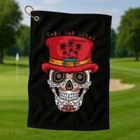 Cabo San Lucas Sugar Skull & Hat Souvenir Golf Towel thumb 1
