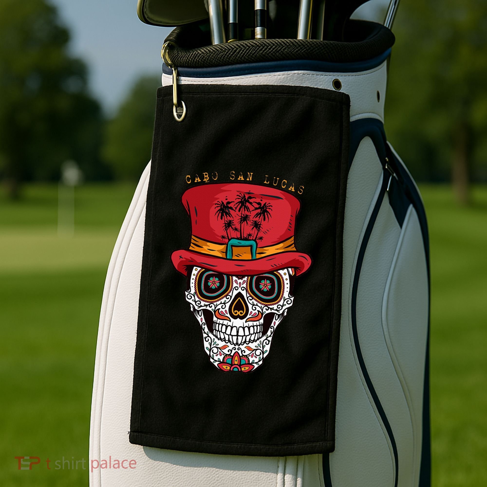 Cabo San Lucas Sugar Skull & Hat Souvenir Golf Towel