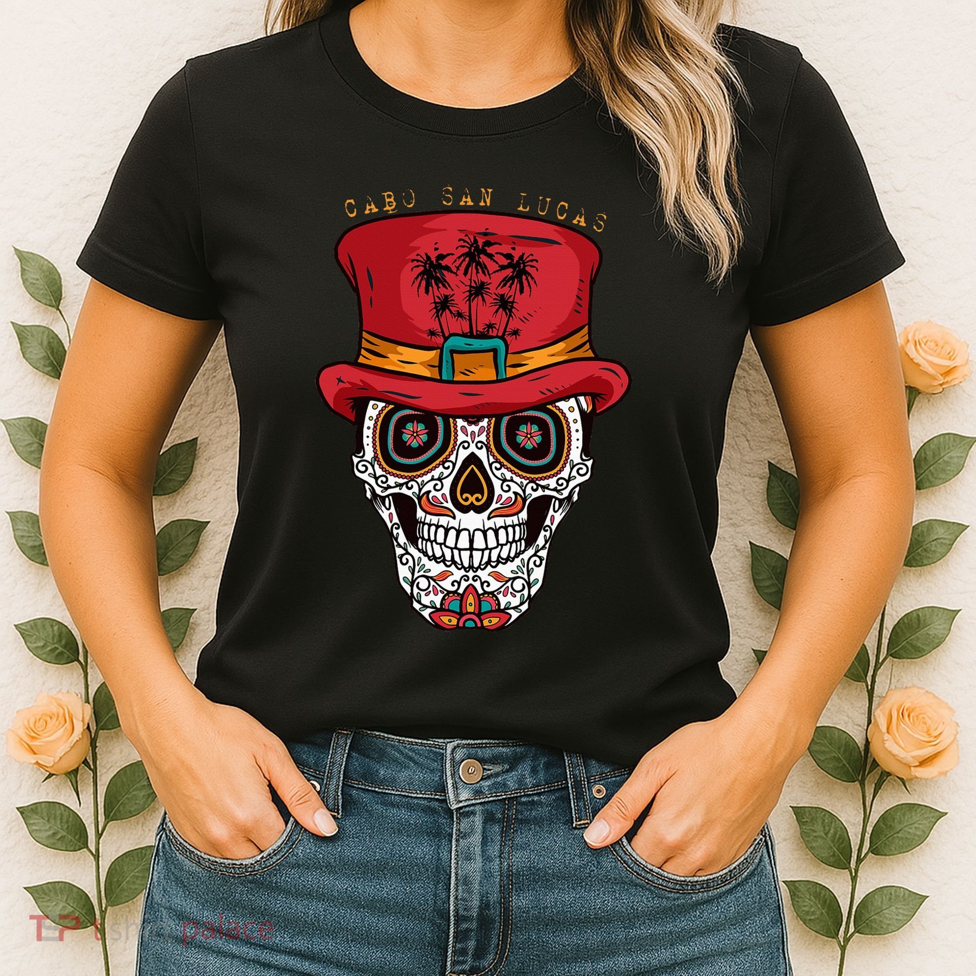 Cabo San Lucas Sugar Skull & Hat Souvenir Women's T-Shirt