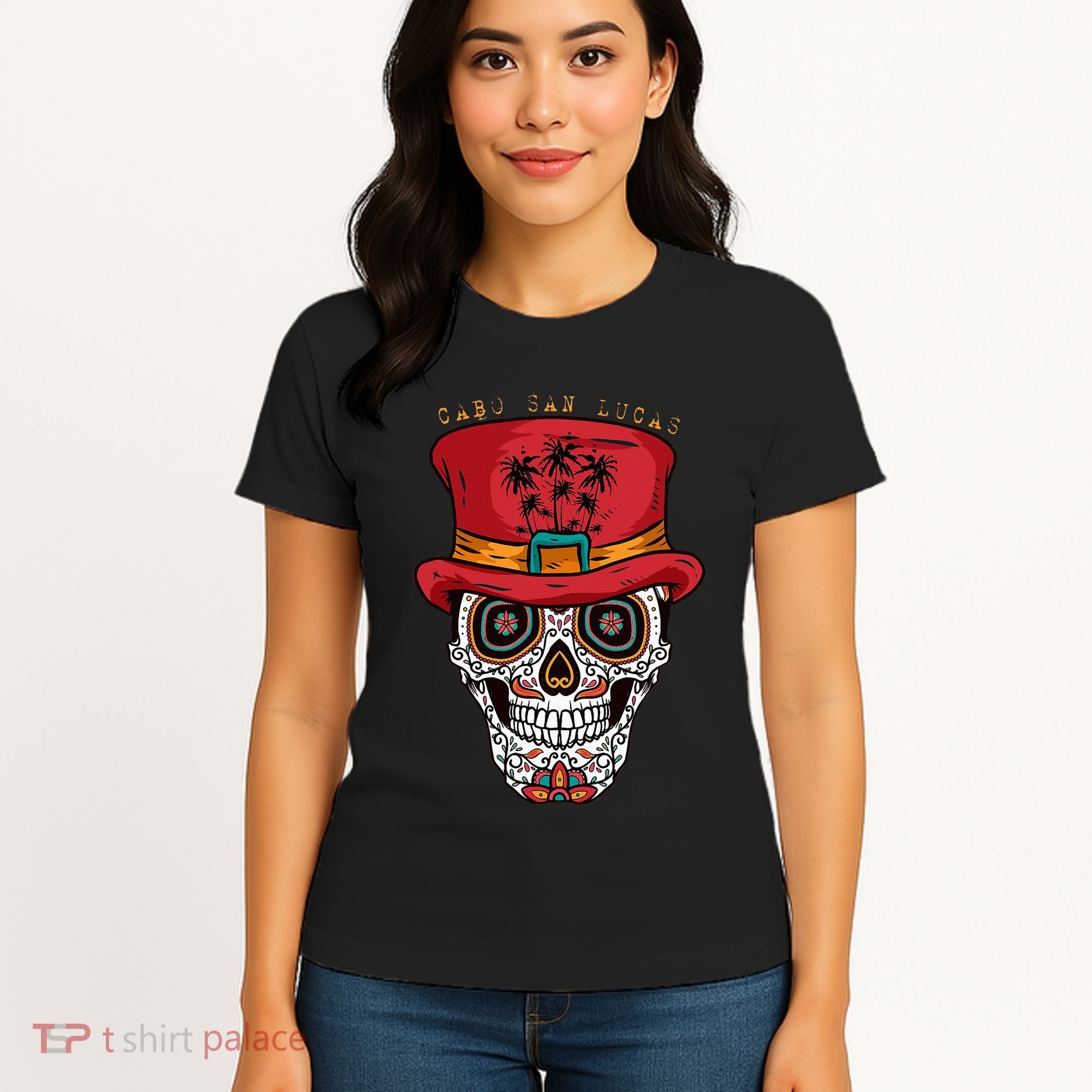 Cabo San Lucas Sugar Skull & Hat Souvenir Women's T-Shirt