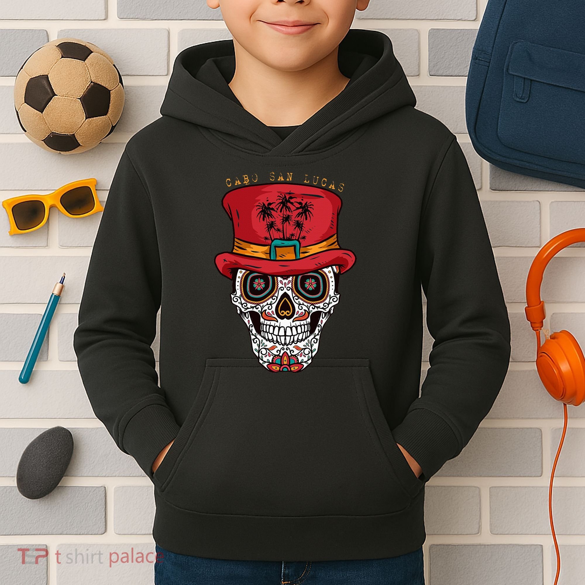 Cabo San Lucas Sugar Skull & Hat Souvenir Kids Hoodie