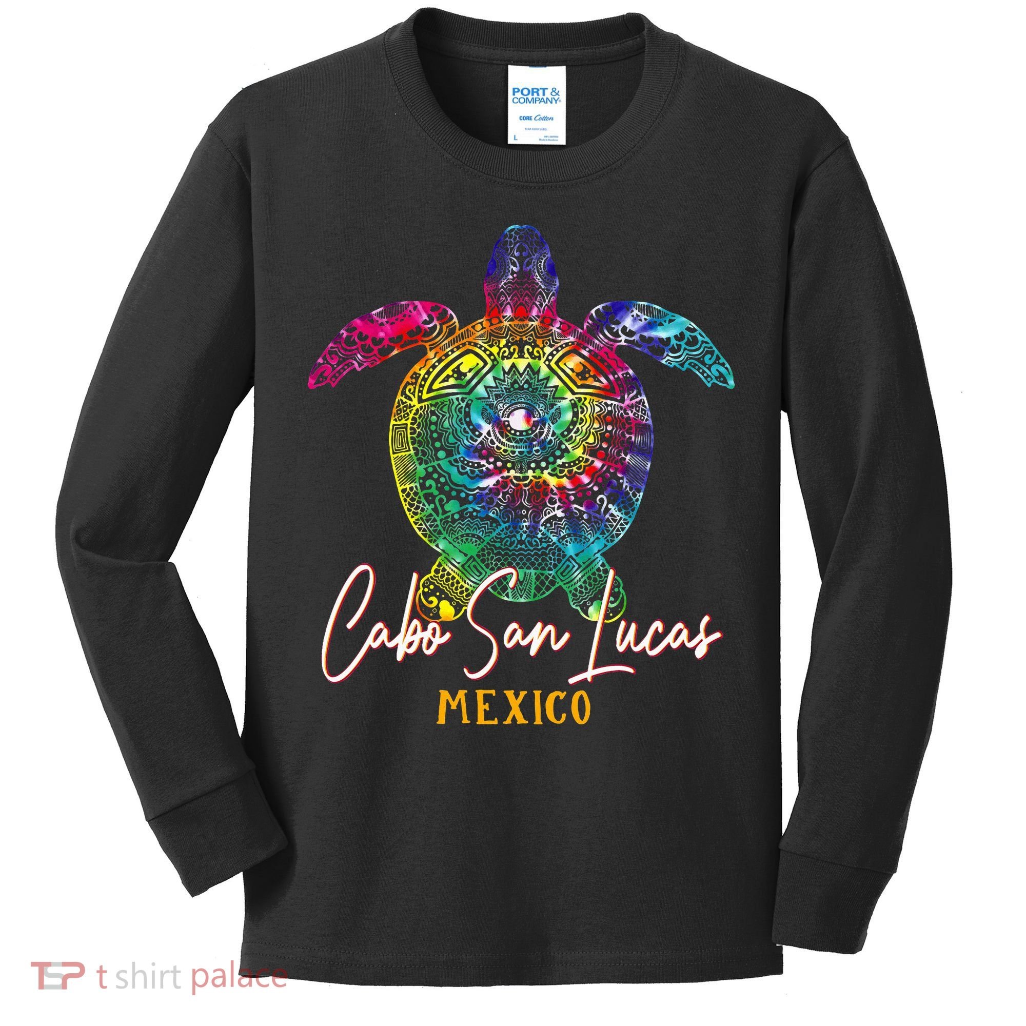 Cabo San Lucas Tie Dye Sea Turtle Vacation Kids Long Sleeve Shirt