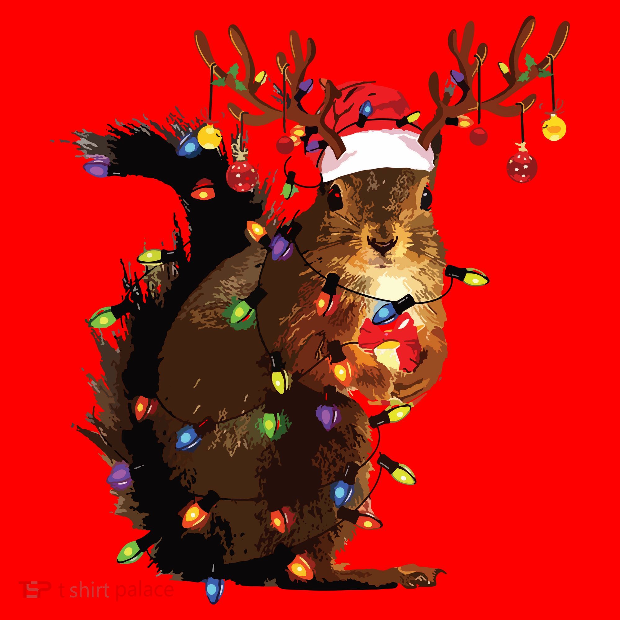 Christmas Squirrel Lights Santa Hat
