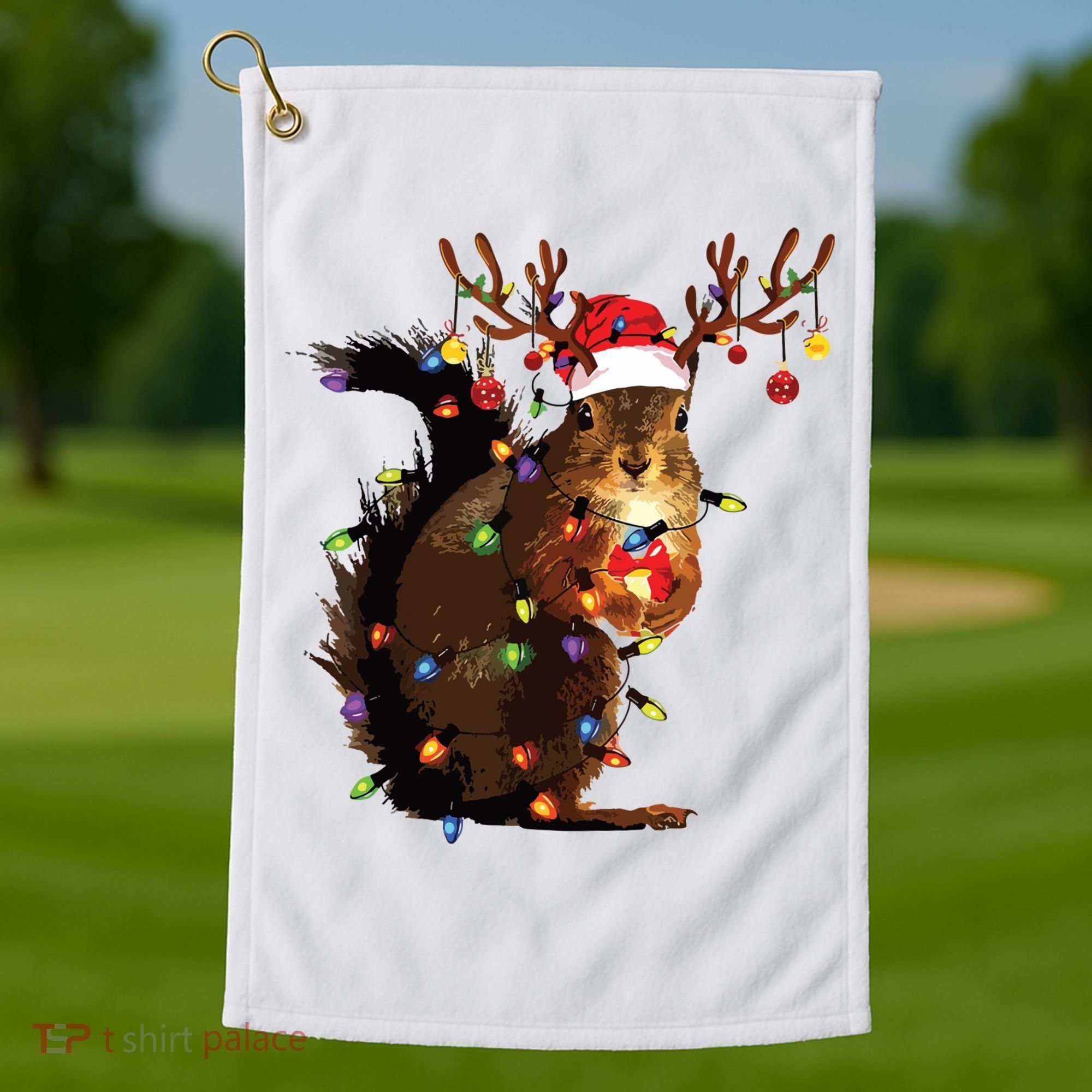 Christmas Squirrel Lights Golf Towel