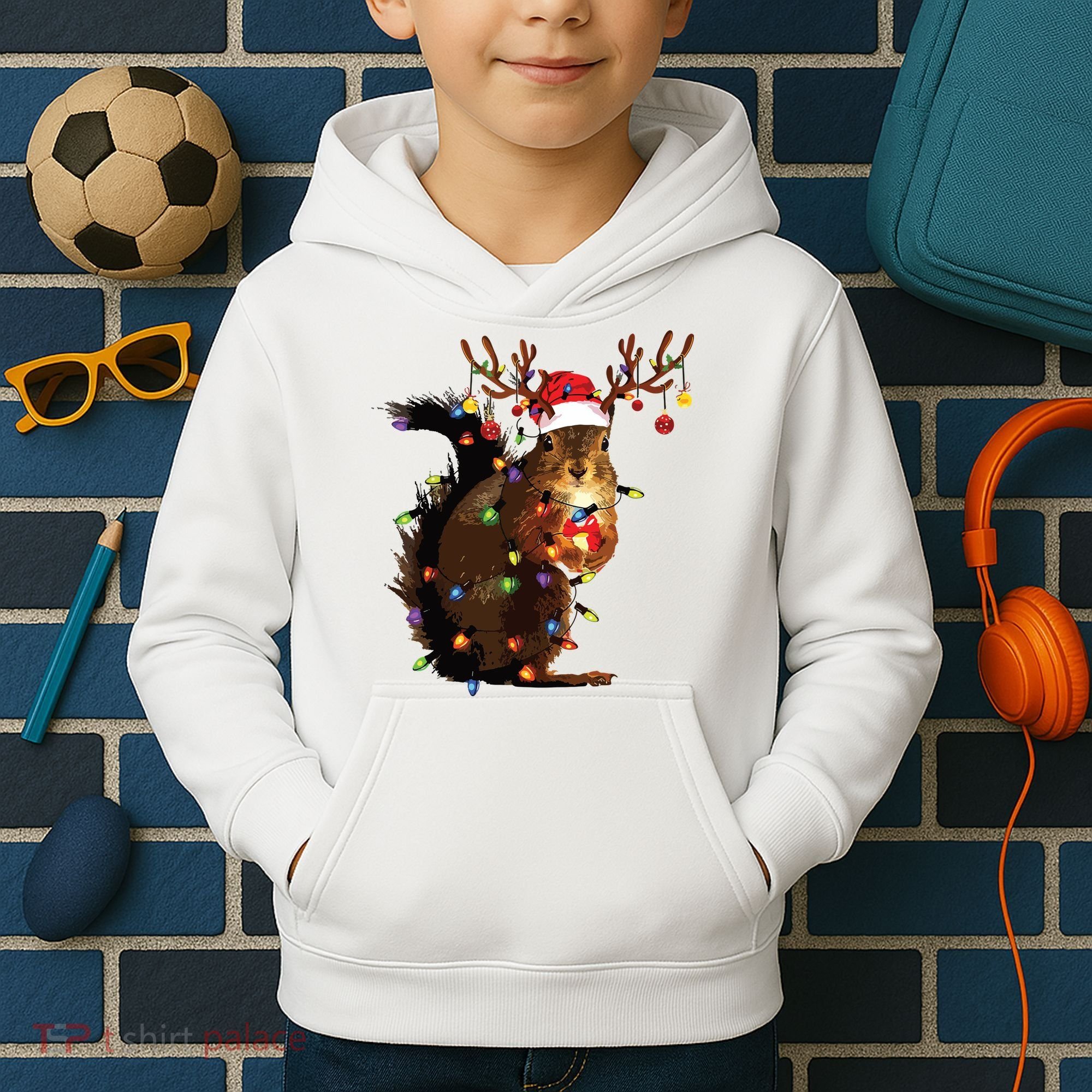Christmas Squirrel Lights Kids Hoodie
