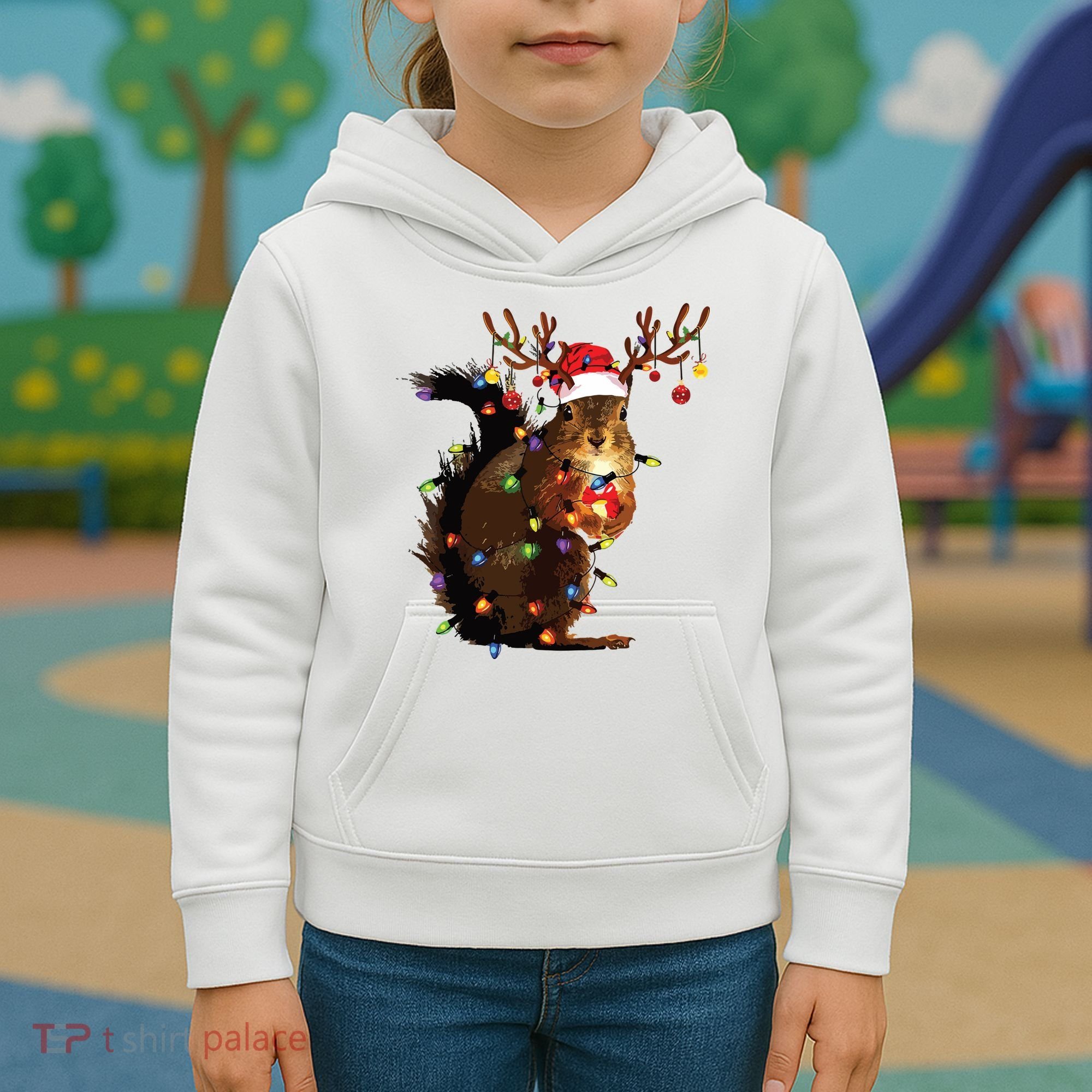 Christmas Squirrel Lights Kids Hoodie