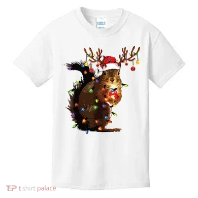 Christmas Squirrel Lights Kids T-Shirt
