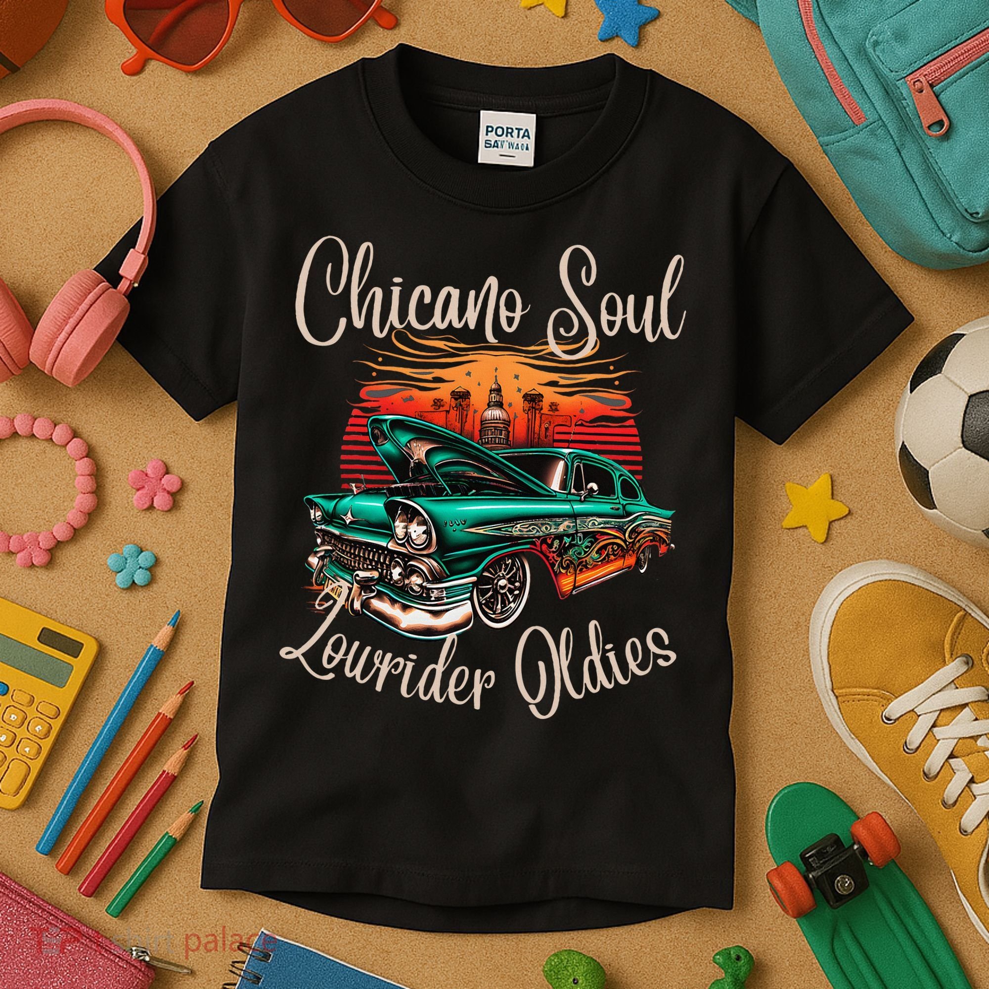 Chicano Soul Lowrider Oldies Car Clothing Low Slow Cholo Kids T-Shirt