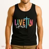 Christian Saying Live In Grace Jesus God Faith Bible Tank Top thumb 3