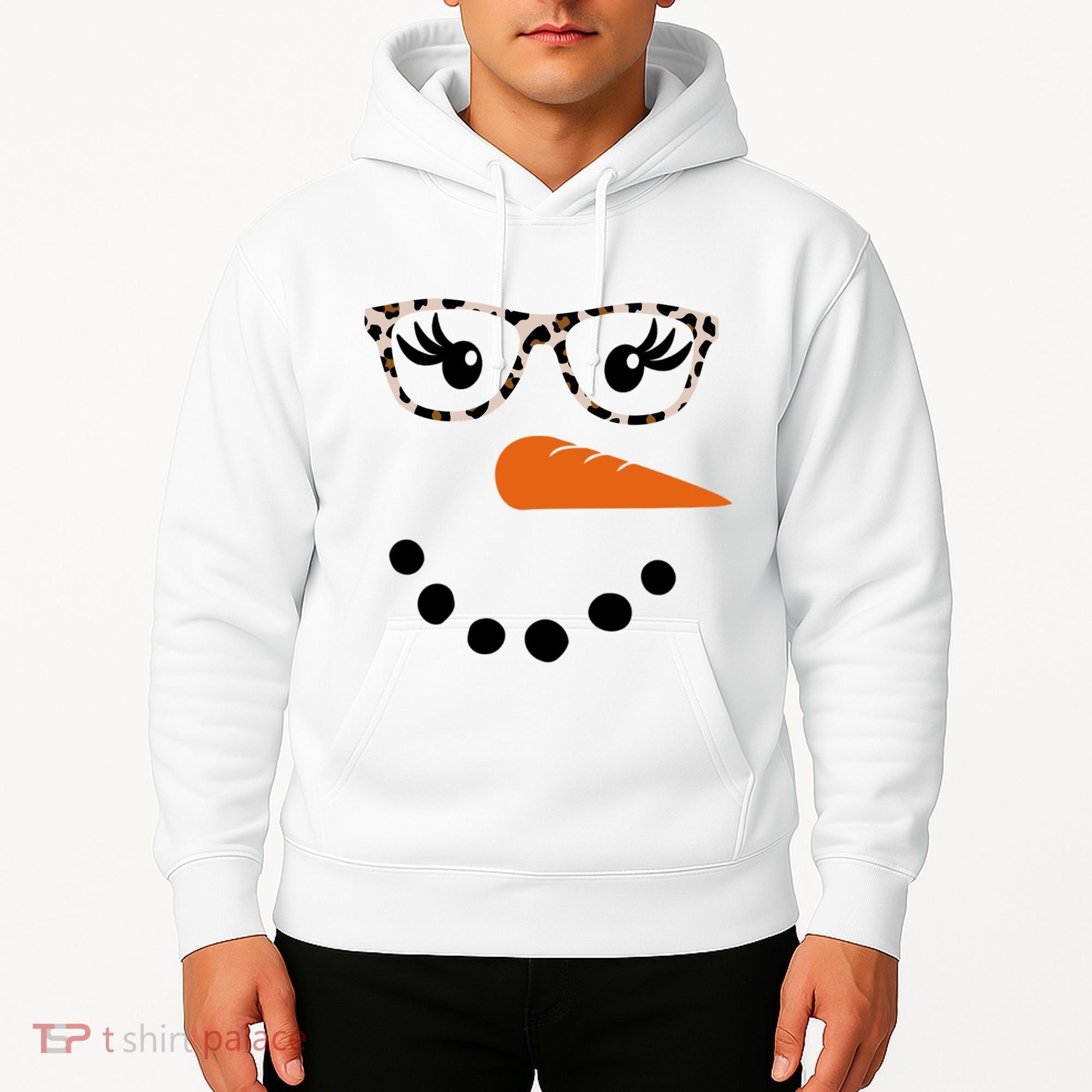 Cute Snowman Leopard Face Lady Hoodie