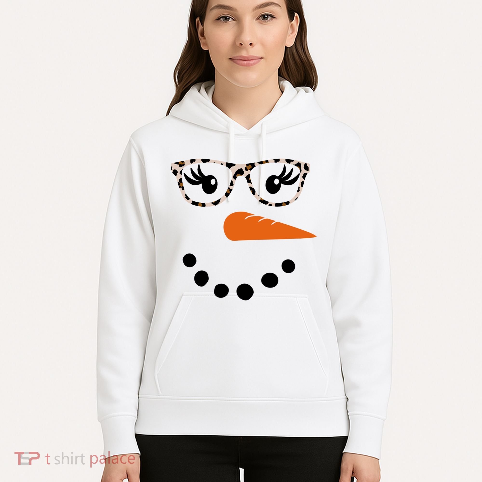 Cute Snowman Leopard Face Lady Hoodie