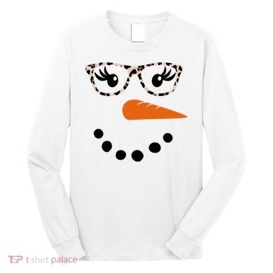 Cute Snowman Leopard Face Lady Long Sleeve Shirt