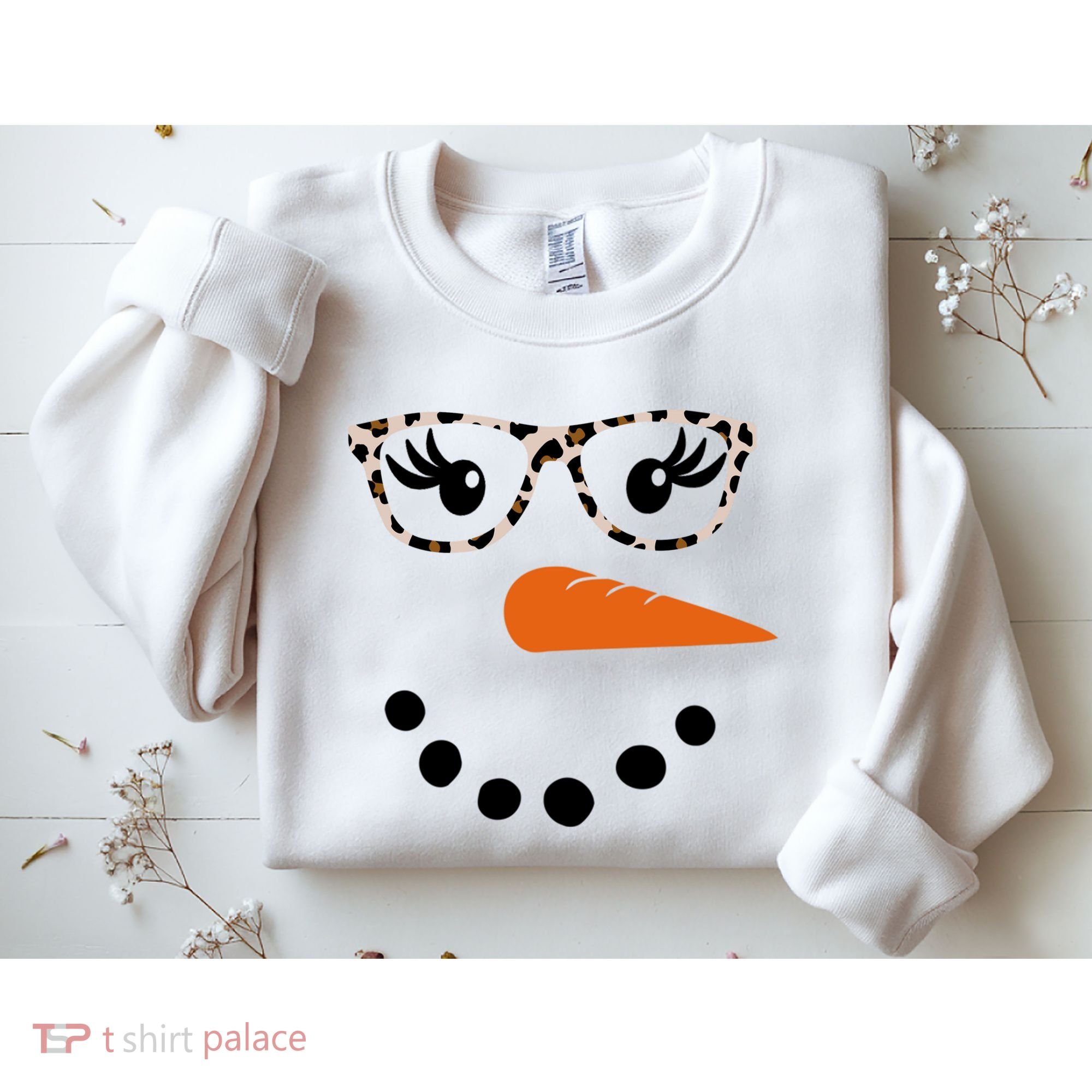 Cute Snowman Leopard Face Lady Sweatshirt
