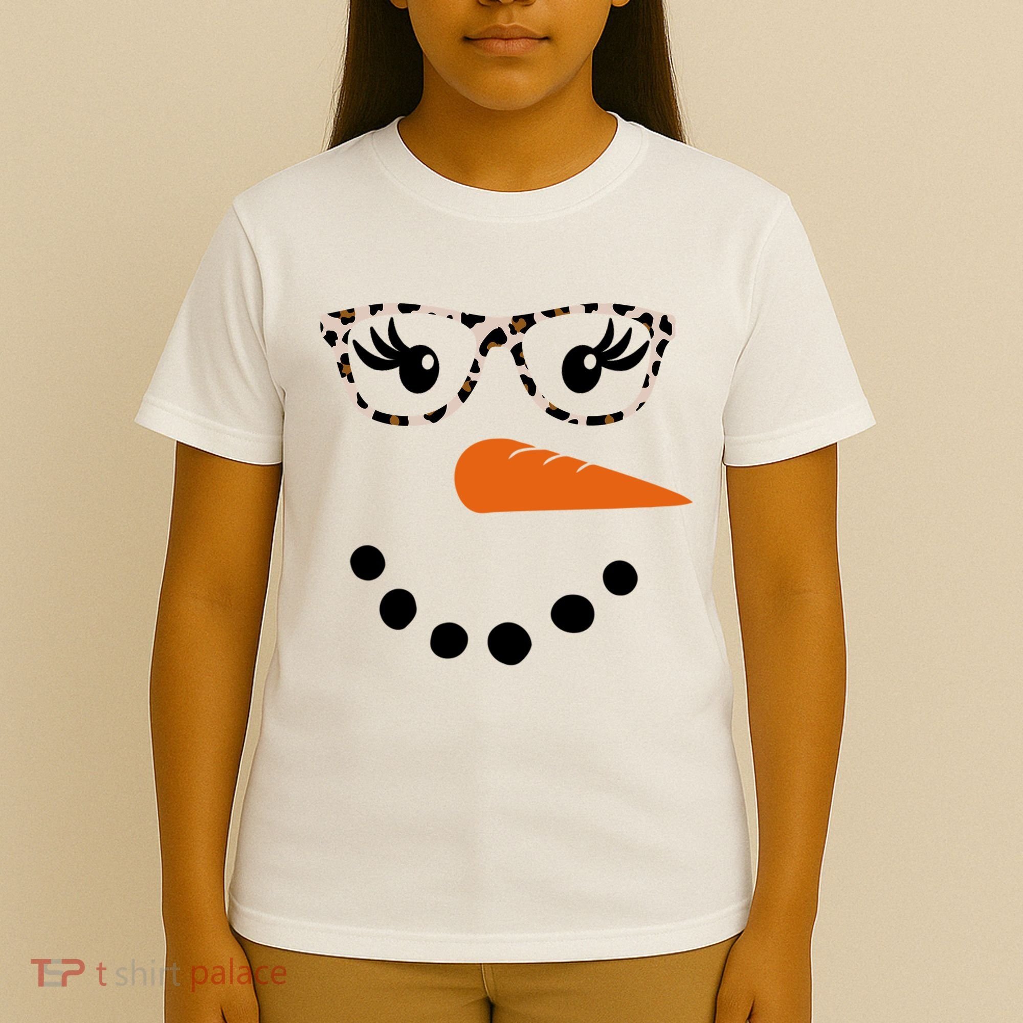 Cute Snowman Leopard Face Lady T-Shirt