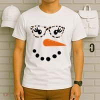 Cute Snowman Leopard Face Lady T-Shirt thumb 6