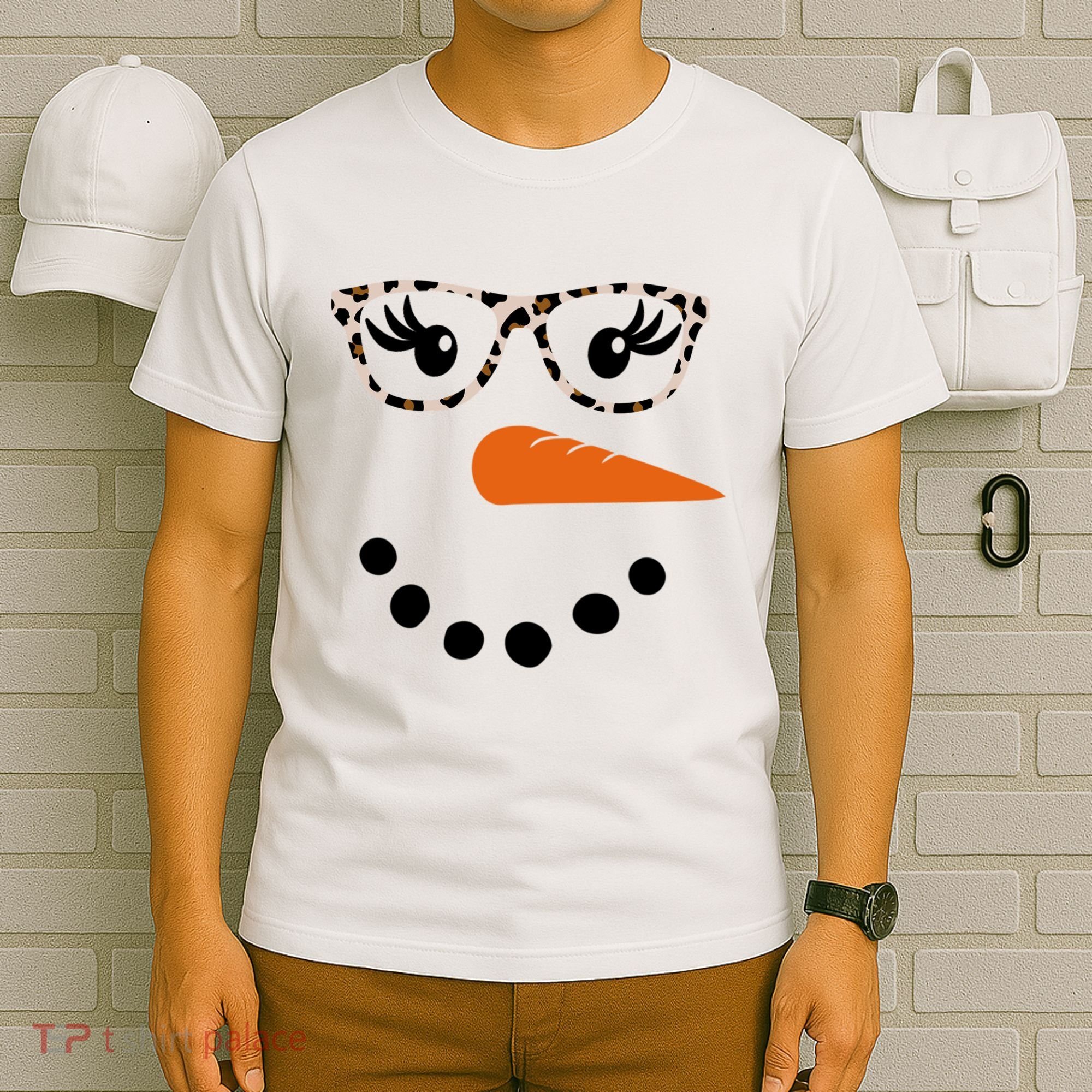 Cute Snowman Leopard Face Lady T-Shirt