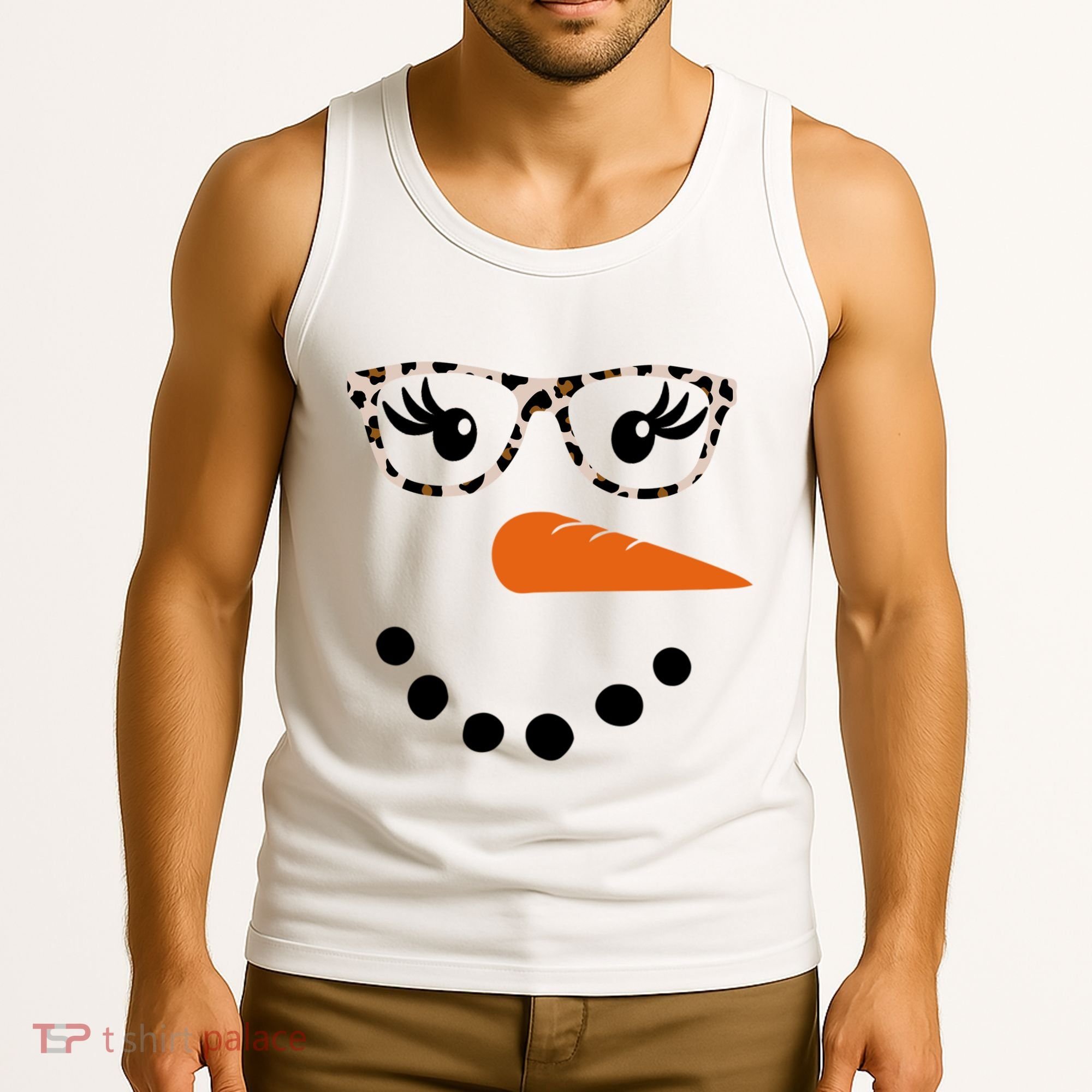 Cute Snowman Leopard Face Lady Tank Top