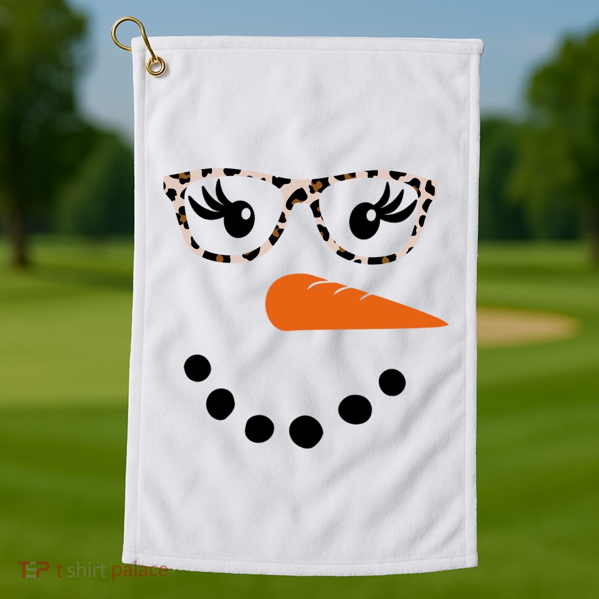 Cute Snowman Leopard Face Lady Golf Towel