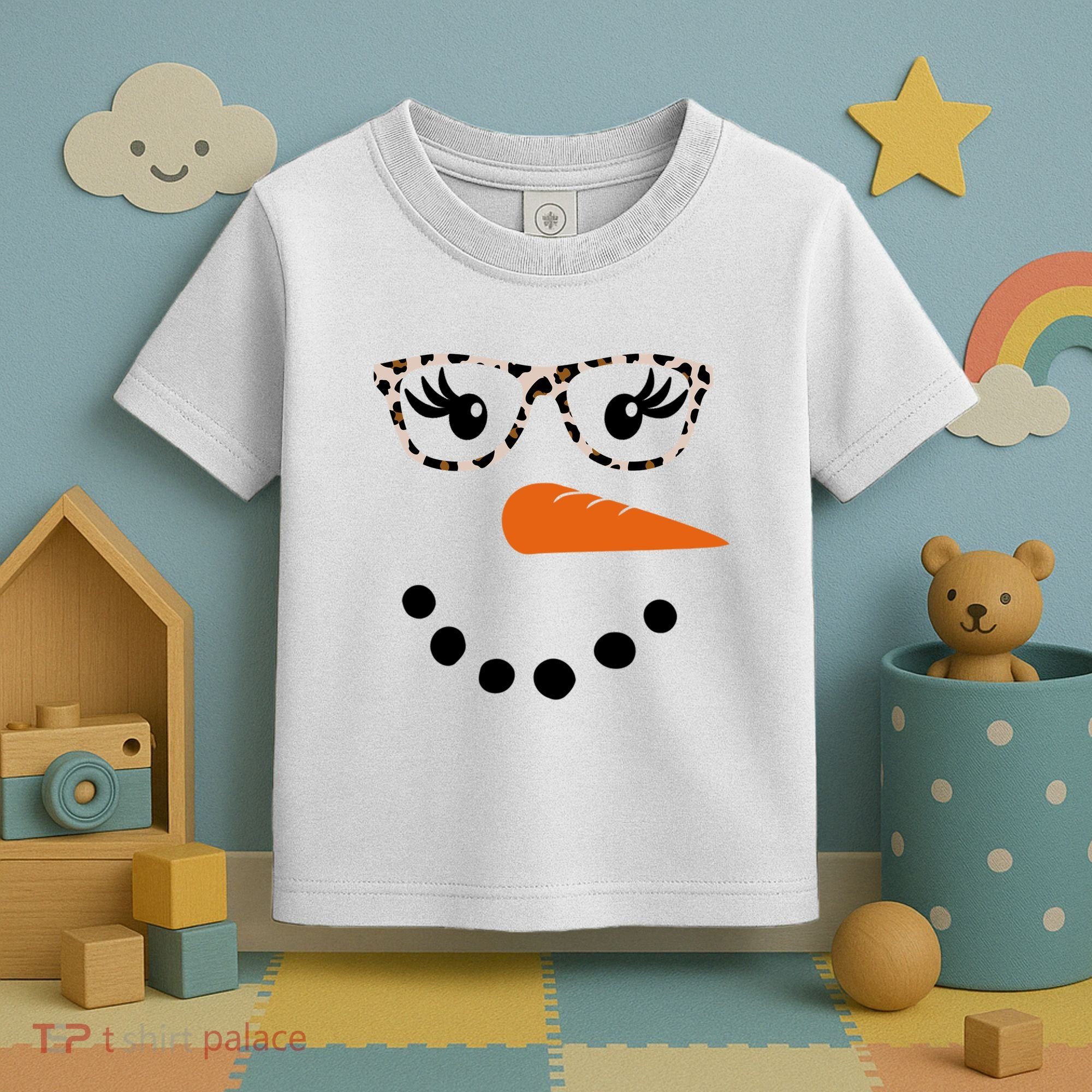 Cute Snowman Leopard Face Lady Toddler T-Shirt