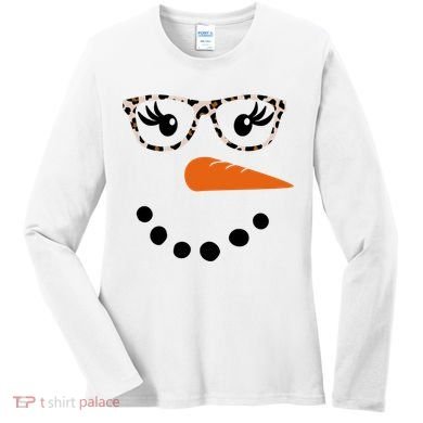 Cute Snowman Leopard Face Lady Women's Long Sleeve Shirt