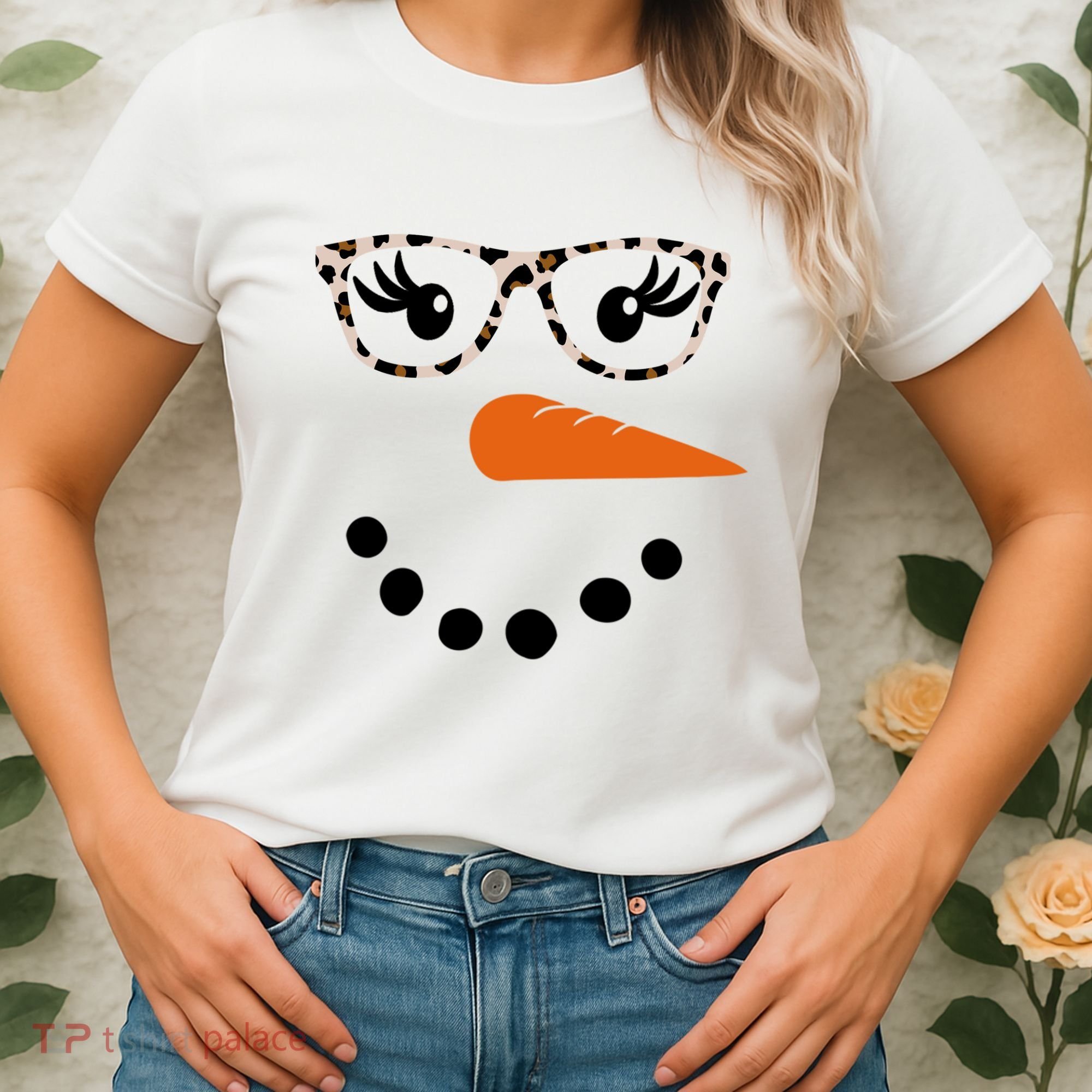 Cute Snowman Leopard Face Lady Women's T-Shirt