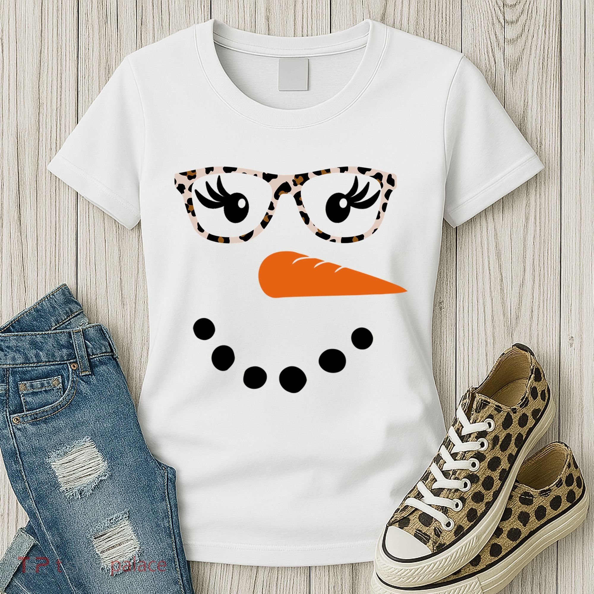 Cute Snowman Leopard Face Lady Women's T-Shirt