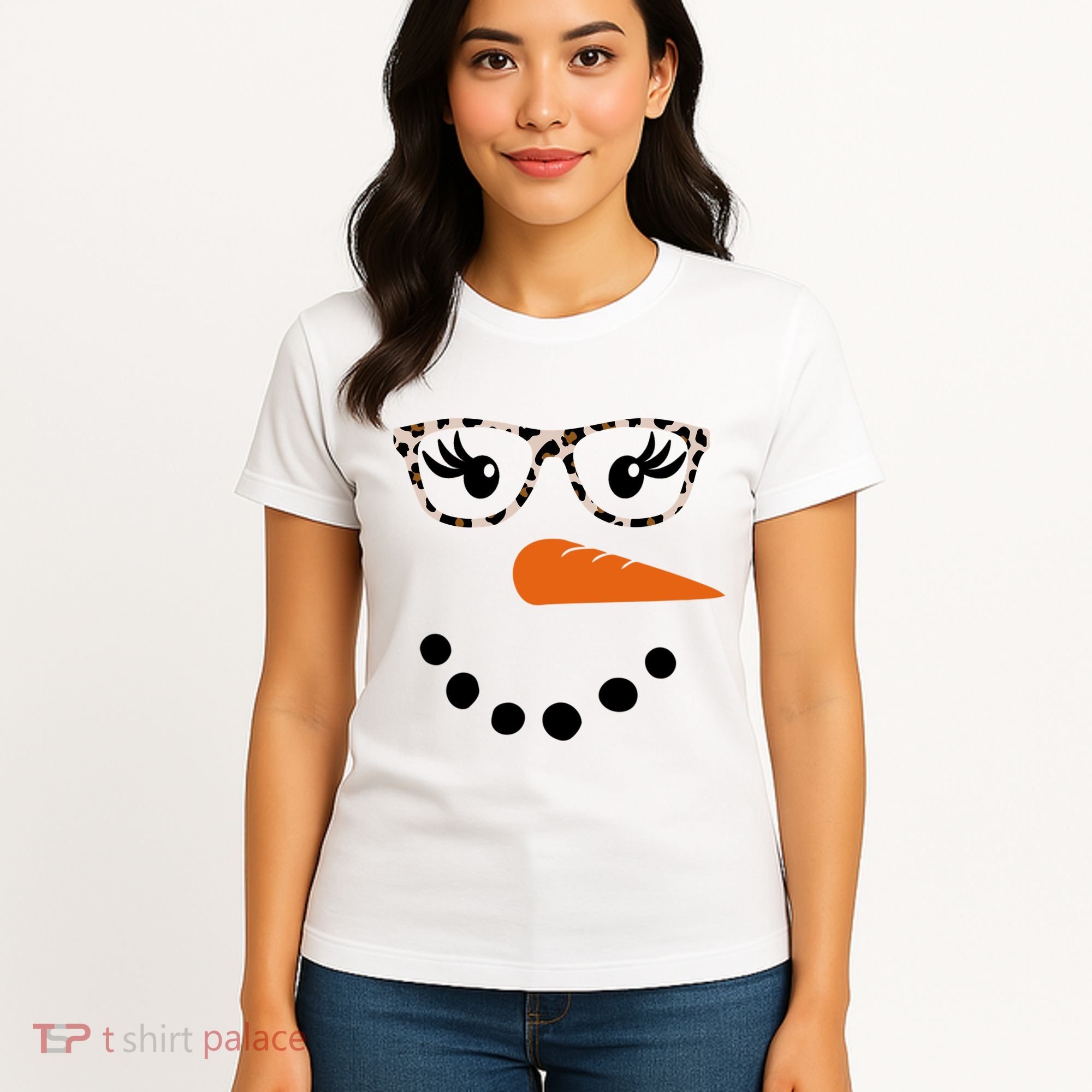 Cute Snowman Leopard Face Lady Women's T-Shirt