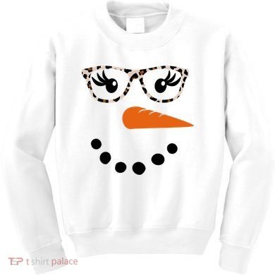 Cute Snowman Leopard Face Lady Kids Sweatshirt