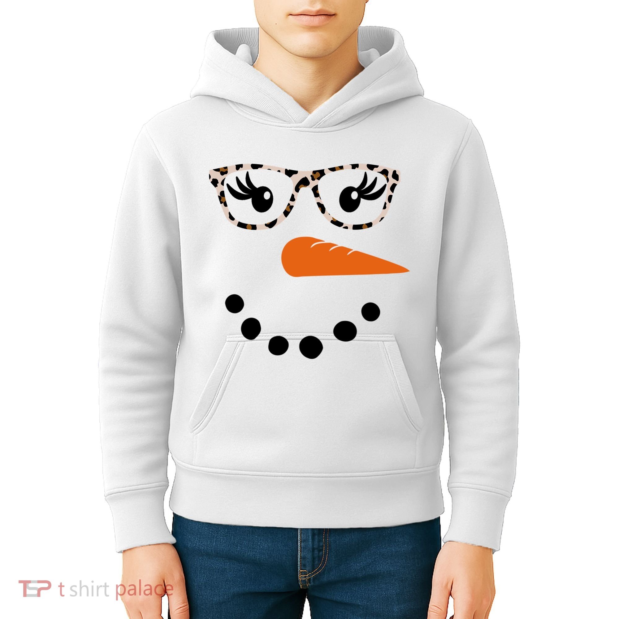 Cute Snowman Leopard Face Lady Kids Hoodie