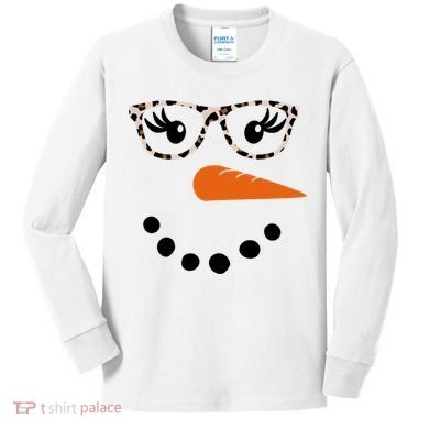 Cute Snowman Leopard Face Lady Kids Long Sleeve Shirt
