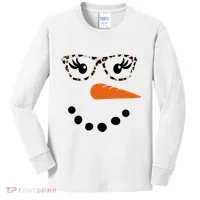 Cute Snowman Leopard Face Lady Kids Long Sleeve Shirt thumb 0