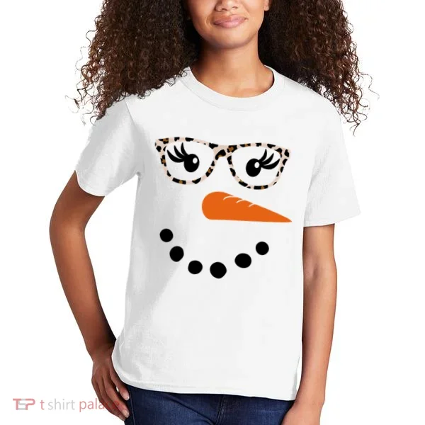 Cute Snowman Leopard Face Lady Kids T-Shirt
