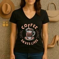 Coffee Save Lives Quote Funny Caffeine Addict Coffee Lover Women's V-Neck T-Shirt thumb 3
