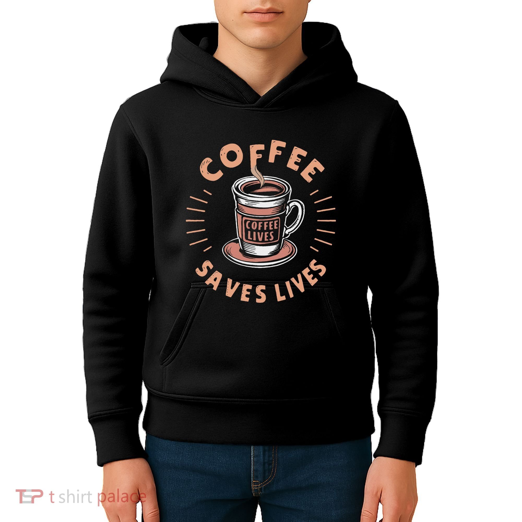 Coffee Save Lives Quote Funny Caffeine Addict Coffee Lover Kids Hoodie