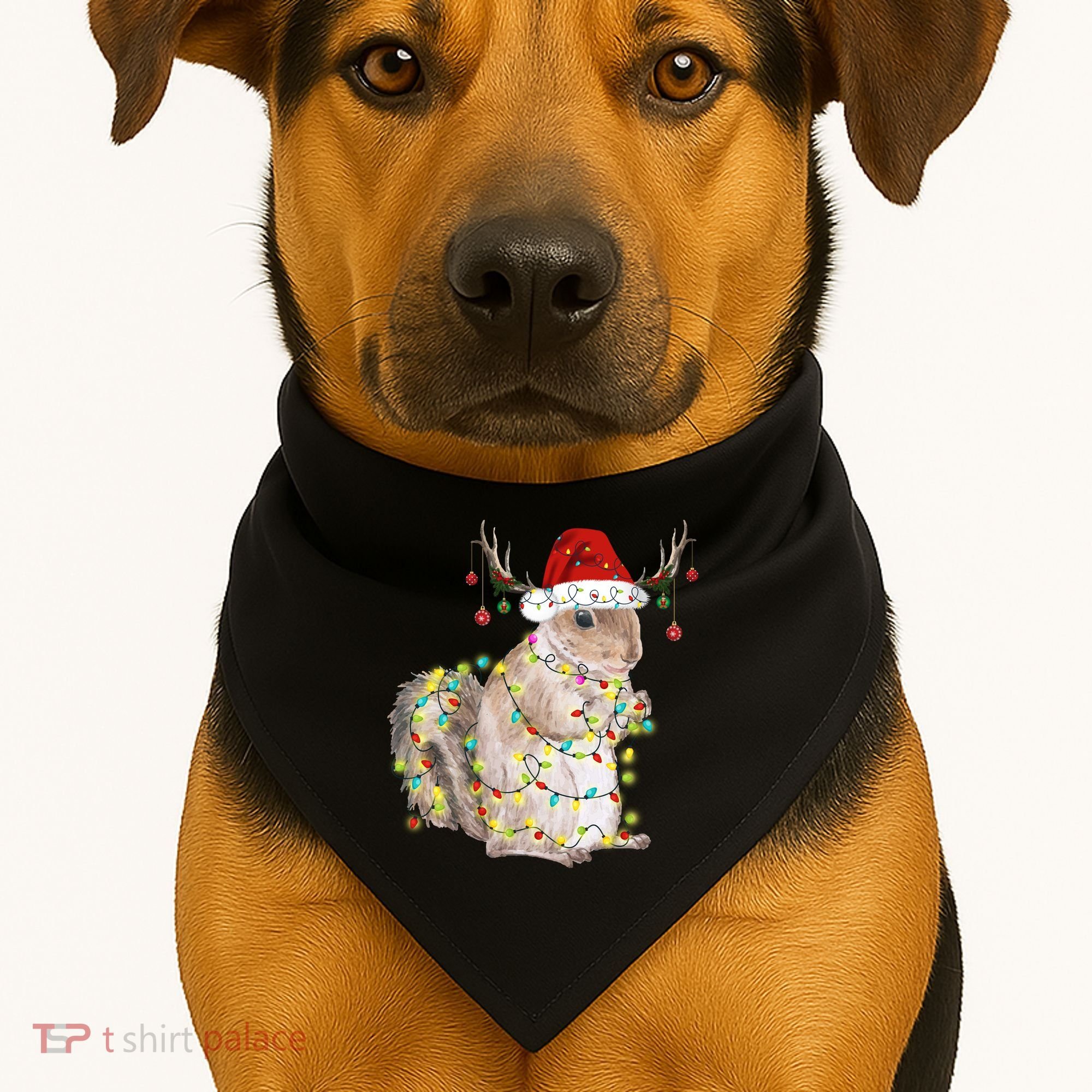 Christmas Squirrel Lights USA-Made Doggie Bandana