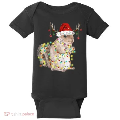 Christmas Squirrel Lights Baby Bodysuit