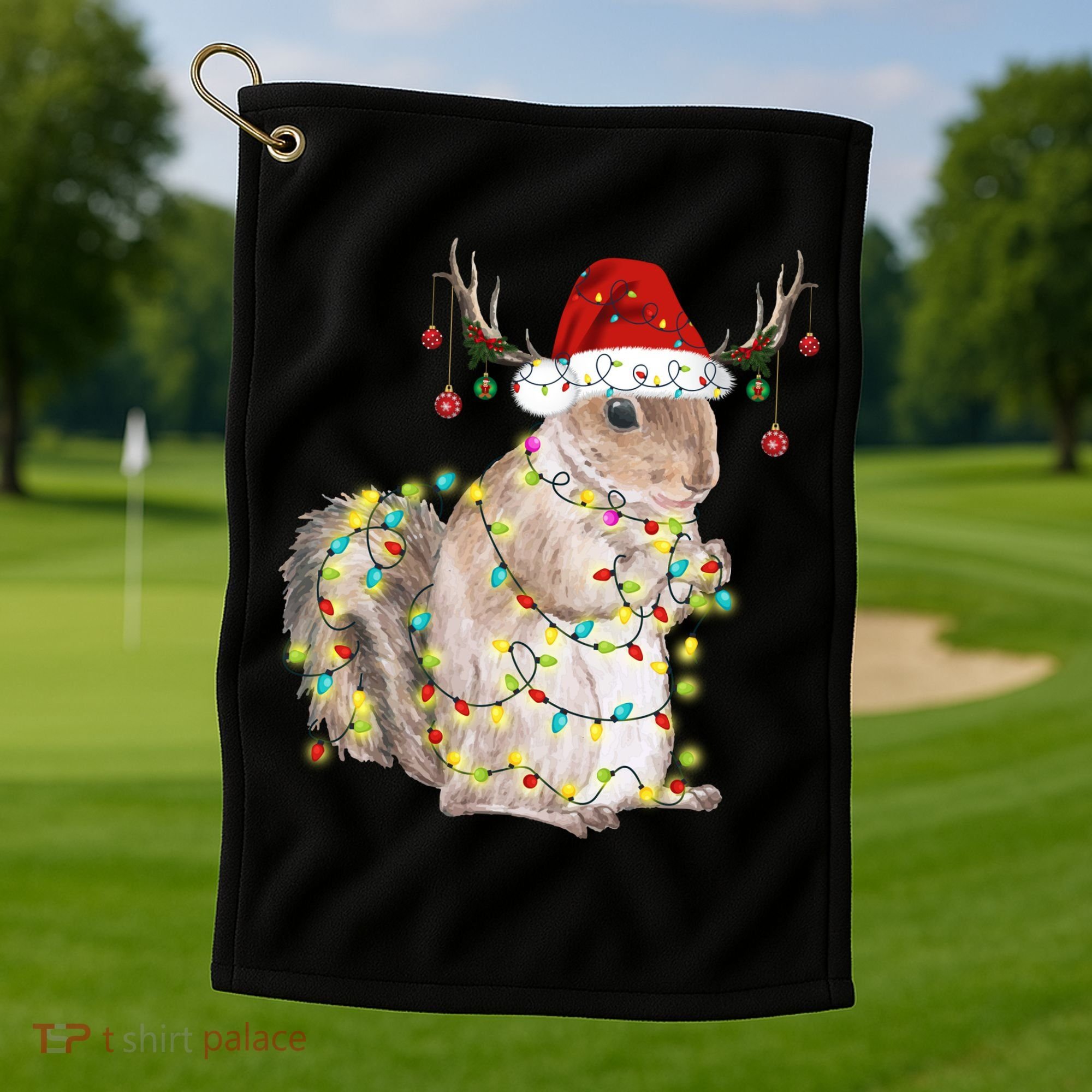 Christmas Squirrel Lights Golf Towel