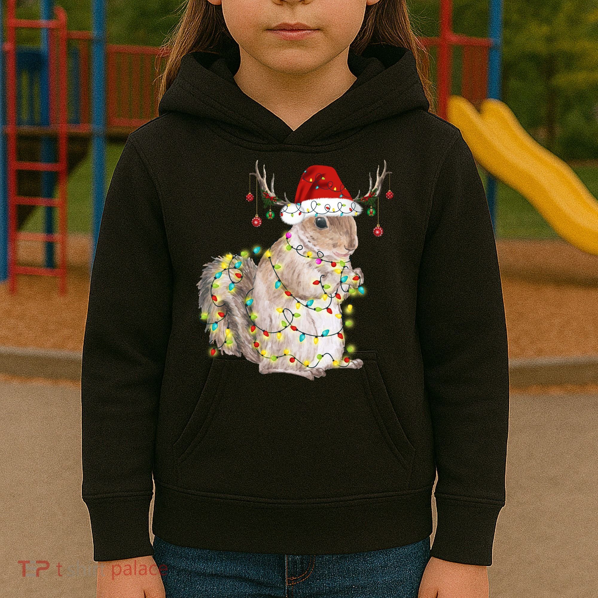 Christmas Squirrel Lights Kids Hoodie