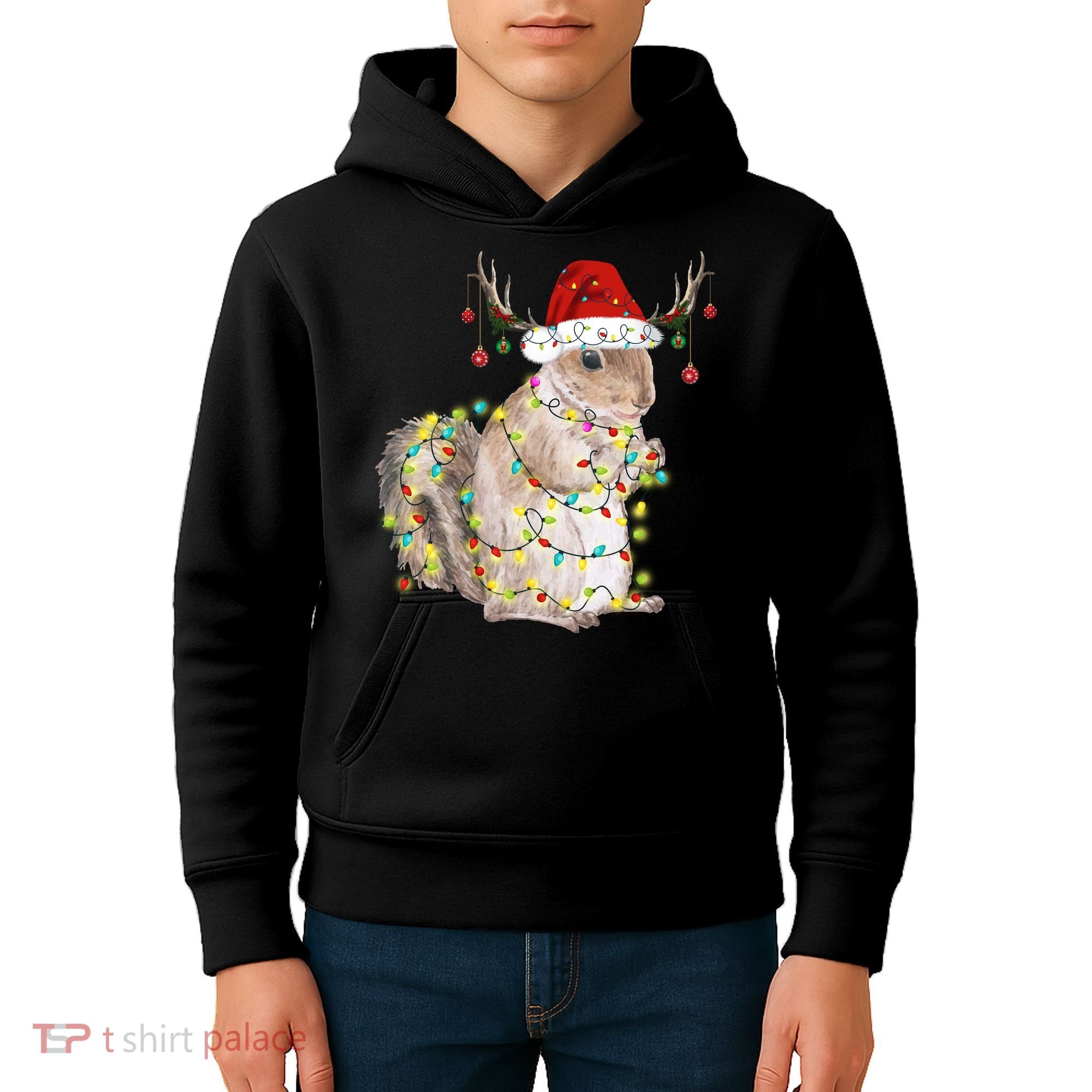 Christmas Squirrel Lights Kids Hoodie
