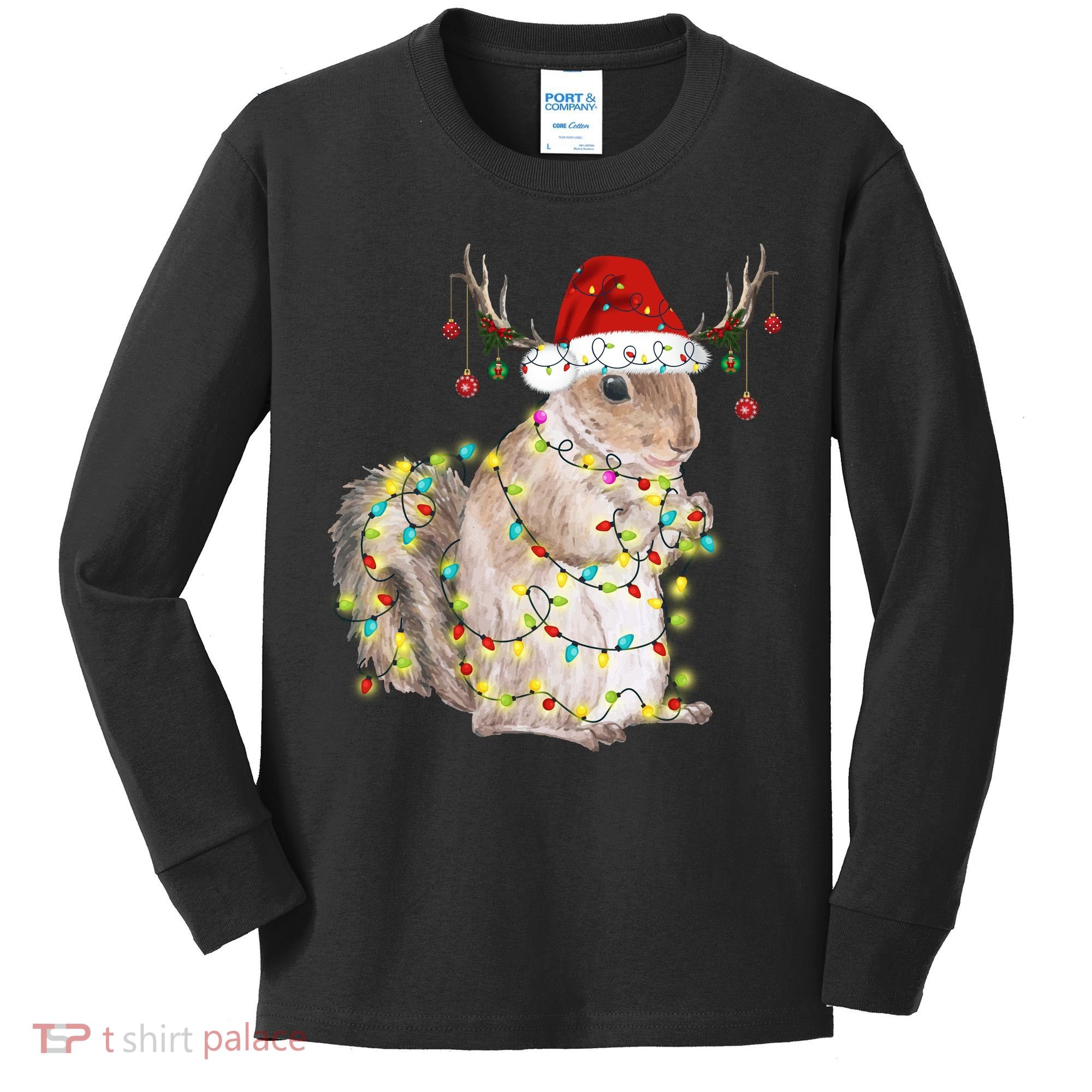 Christmas Squirrel Lights Kids Long Sleeve Shirt