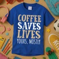 Coffee Saves Lives Funny Coffee Lover Cool Gift Kids T-Shirt thumb 3