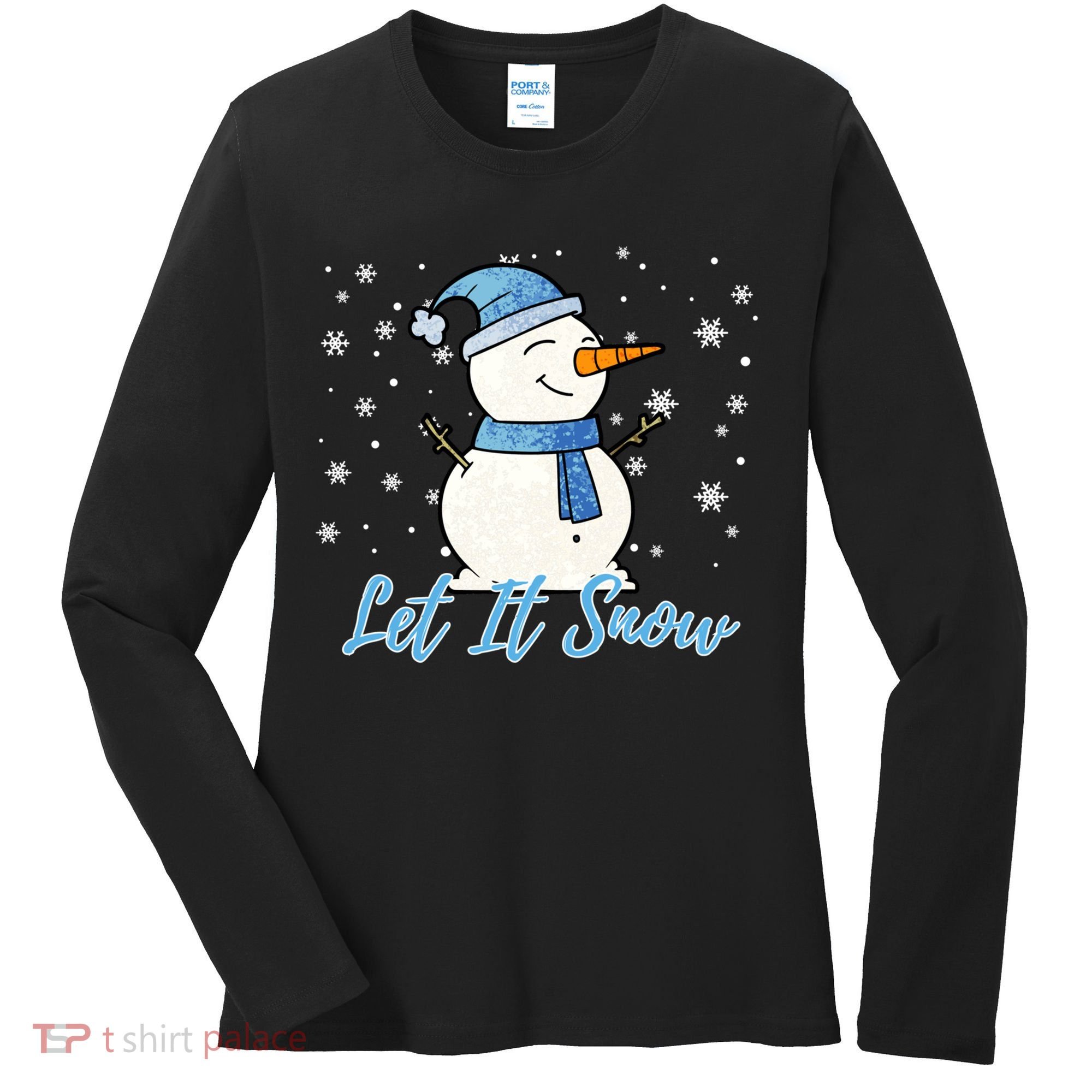 Cute Snowman Let It Snow Christmas Holiday Women's Long Sleeve Shirt