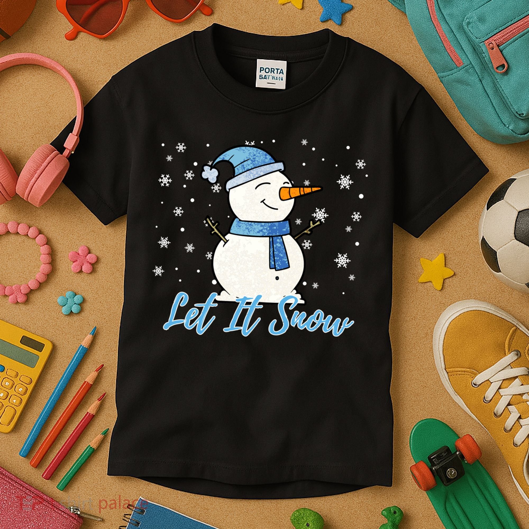 Cute Snowman Let It Snow Christmas Holiday Kids T-Shirt